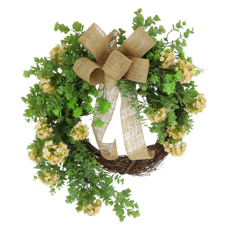 28'' Wreath Arranged with Eucalyptus and Budding Hydrangeas