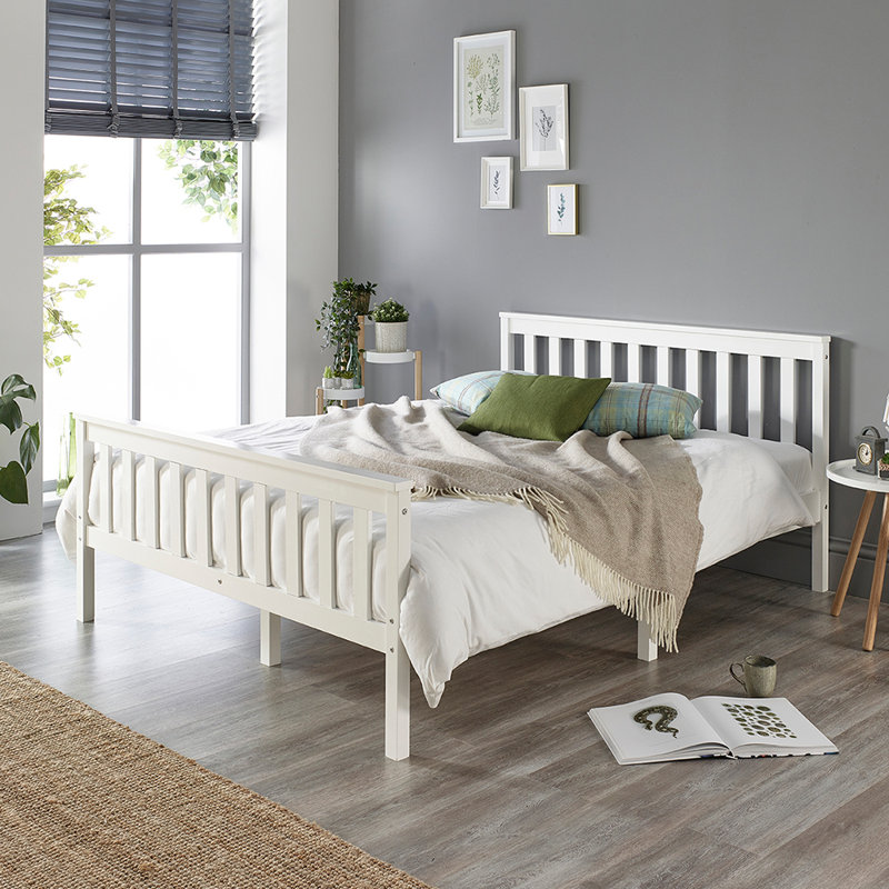 Aadi Solid Wood Shaker Bed Frame, Kingsize (5'), White