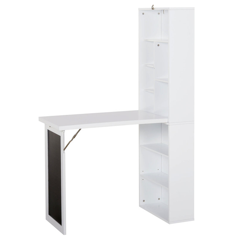 Bureau de bureau mural pliable avec tableau noir et tablette latérale pliable, Blanc