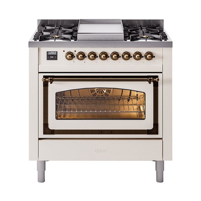 ILVE Nostalgie II Noblesse 36 in Dual Fuel Range, Liquid Propane, Antique White/Bronze