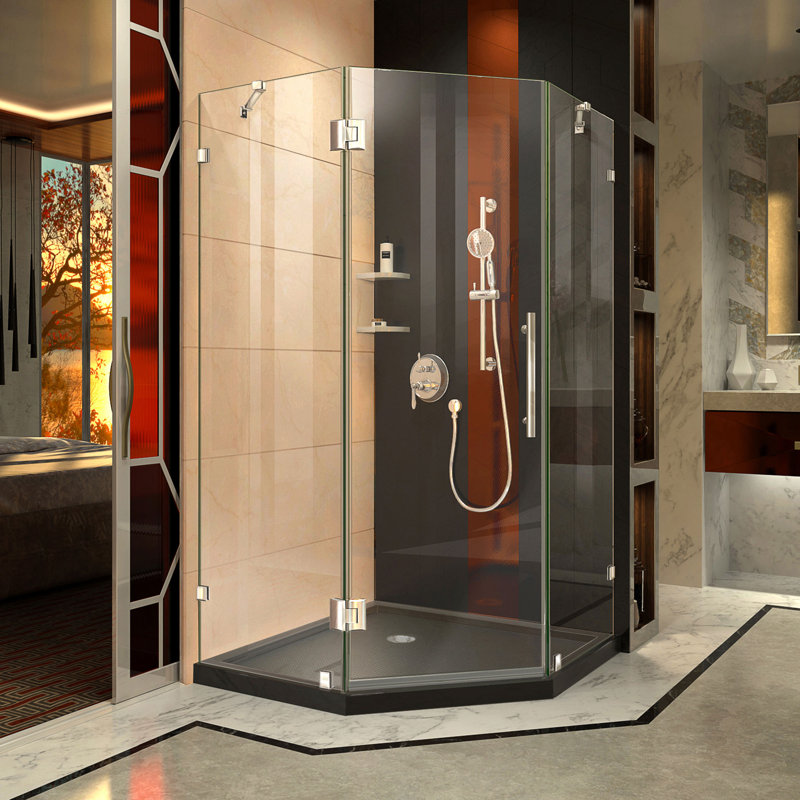 Cabine de douche à charnière néo-angle 40 "x 74,75" avec base incluse DreamLine Prism Lux, Chrome / Noir