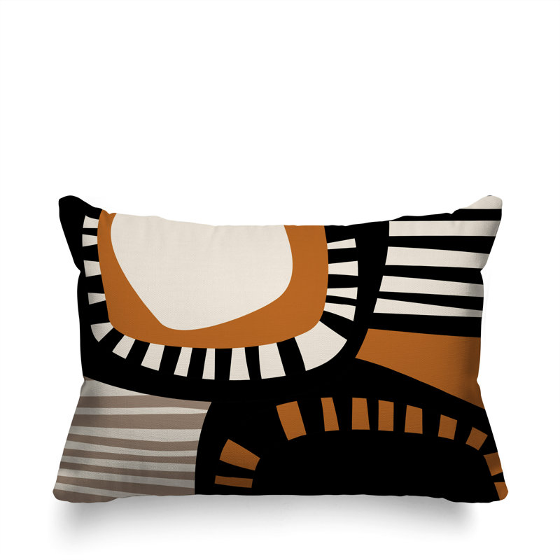 Coussin rectangulaire intérieur / extérieur Alika, Orange brûlé / noir / blanc cassé, H 18 po x l 25 po