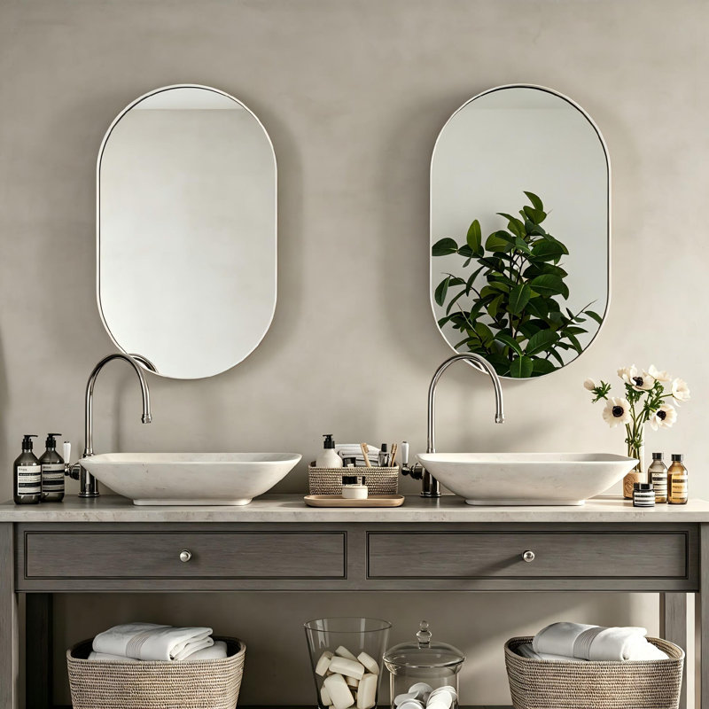 Armoire de salle de bain ovale moderne avec miroir 33,5 "x 20,5" Modern