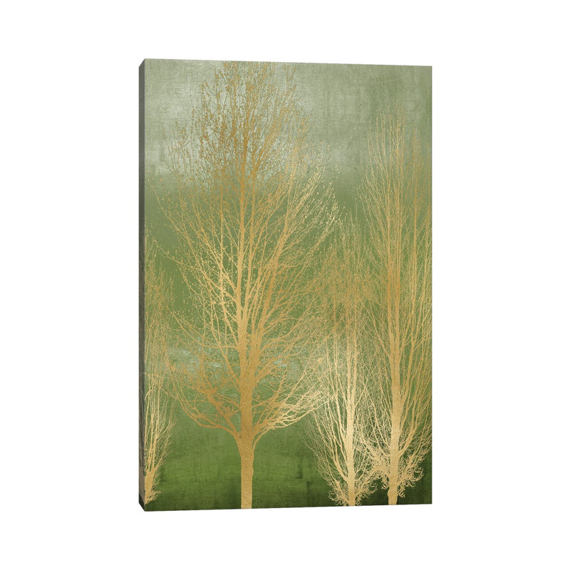 Gold Trees On Green Panel II by Kate Bennett - Wrapped Canvas Painting, 66.04 cm H x 45.72 cm W x 1.91 cm D
