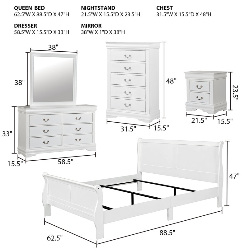 5 Piece Gillett, Queen, White