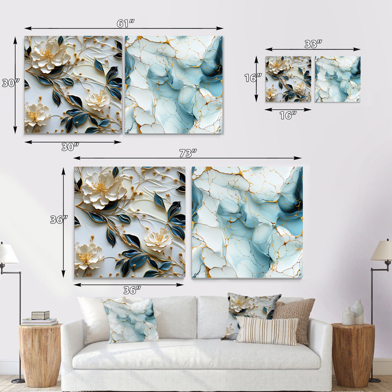 Smythe - Ensemble de 2 peintures murales abstraites en acrylique sur verre marbré, H 16 po x l 33 po