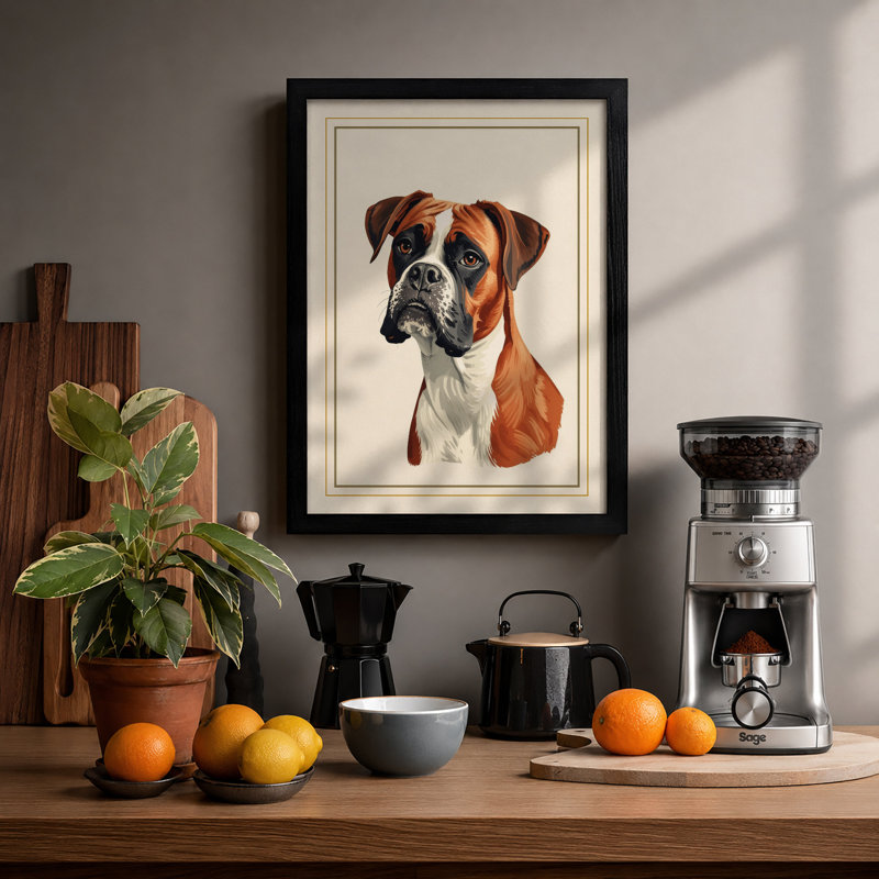 Boxer Dog Portrait Minimalist - Print, A1 - 84.1 x 59.4 cm, Black