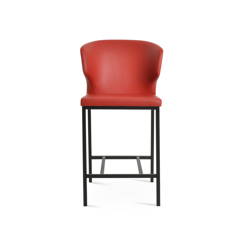 Amed Metal Counter & Bar Stool, Counter Stool (24" Seat Height), Black, Gray Leatherette