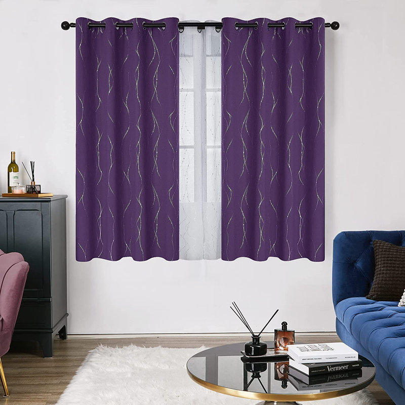 Senath Dotted Line Foil Printed Room Darkening Thermal Curtains, Purple Grape, 117cm W x 229cm D