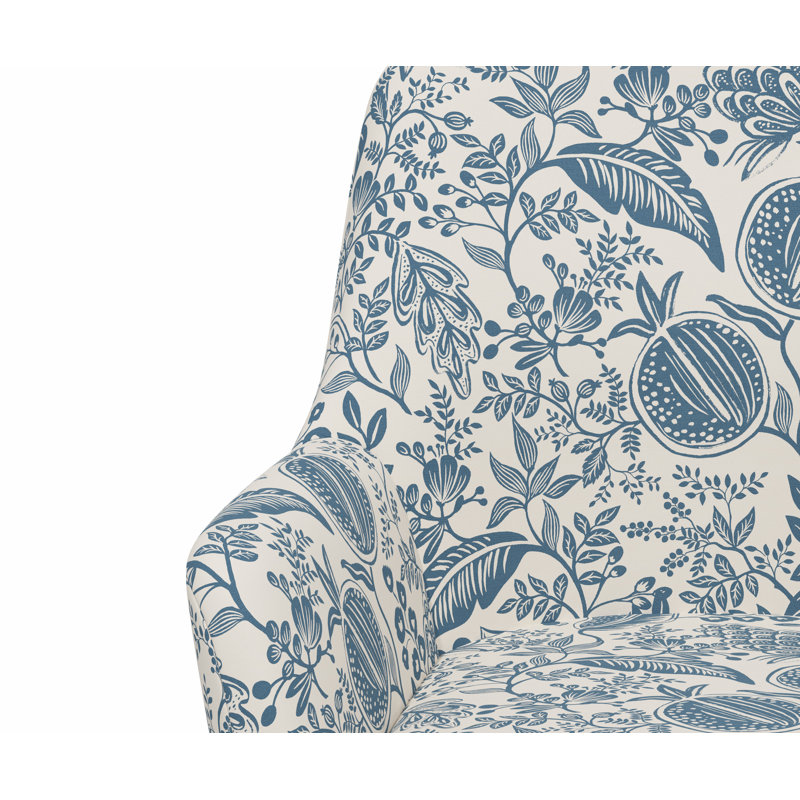 Yvette Office Chair With Base, Rpc Pomegranate Blue Linen, Brushed Gold