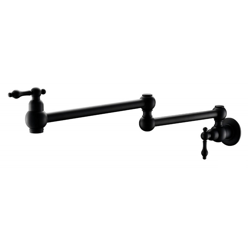Pot Filler Faucet Wall Mount Matte Black, Double Jointed Swing Arms, Scratch-, Rust-, 100% Brass For Construction Black Faucet, Scratch , Rust Exposure