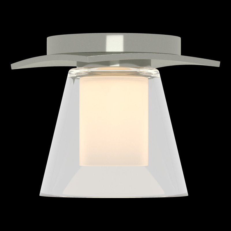 Wren 1 - Light 5.1" Simple Cone Flush Mount, Opal and Clear Glass, Sterling