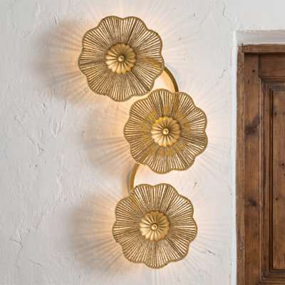 Applique murale florale en raphia DEL tissée à la main 8 po Boho