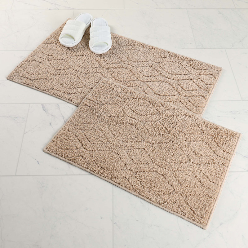 Brou Diamond Lattice Textured Machine Washable 2 Piece Bathroom Rug Set, Beige, MEDIUM- 2 Piece Set