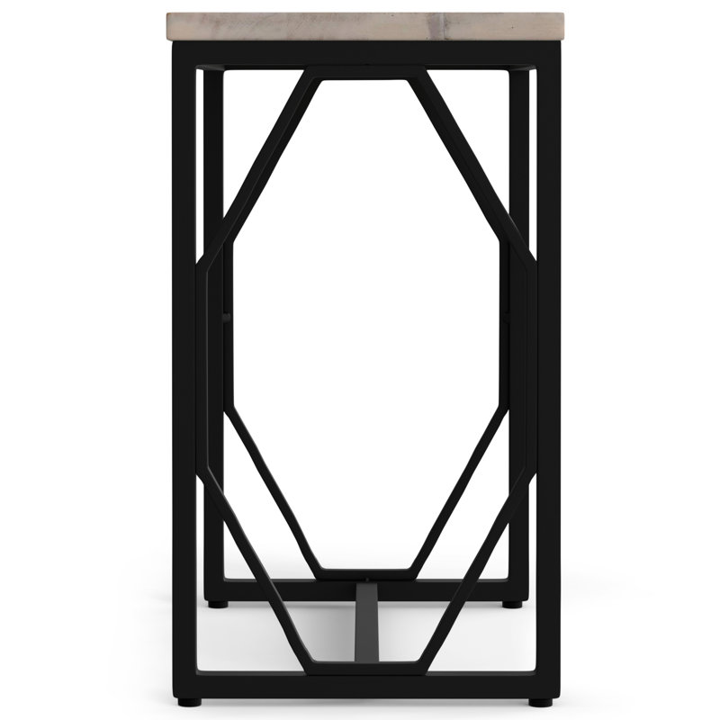 Selma 20" White Wash Wood and Black Metal Accent Table