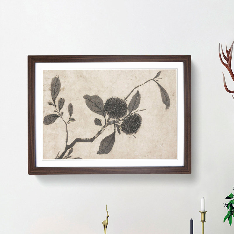 Branch of a Fruit Tree by Shen Zhou - Picture Frame Painting Print, Walnut Framed, 27cm H x 36cm W x 2cm D