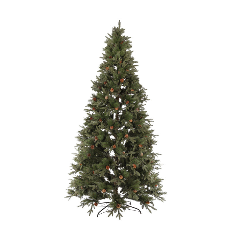 7-Foot White Pre-Lit Pine Christmas Tree with Faux Pinecones
