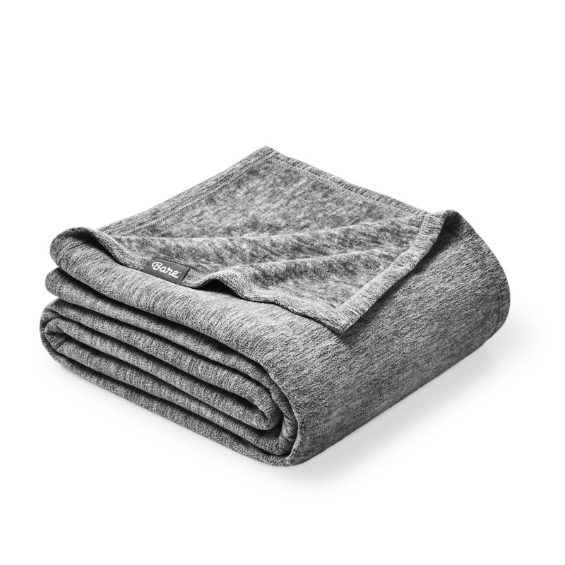 Heather Light Grey Reversible Polar Fleece Throw Blanket