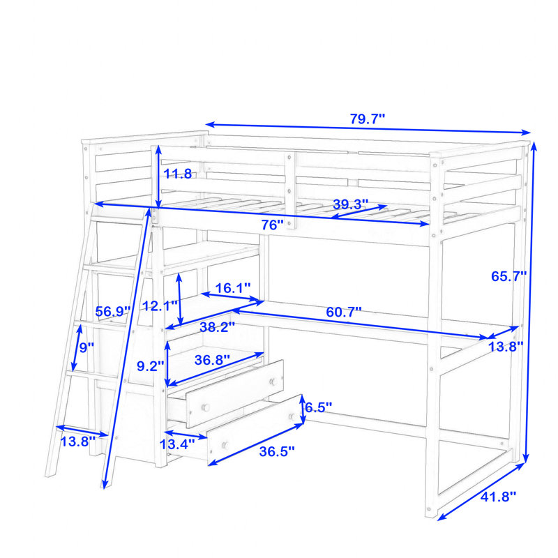 Dlayna Kids Twin Loft Bed with Drawers, White