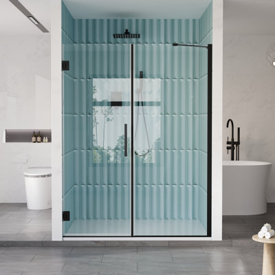 57-58 in. W x 72 in. H Hinged Frameless Shower Door with 3/8 in. SGCC Clear Tempered Glass,Matte Black