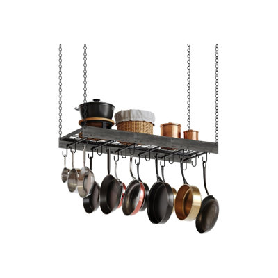 Wall Mounted Pot Hanger, Black Industrial Style Pot Rack with Hooks for Kitchen
