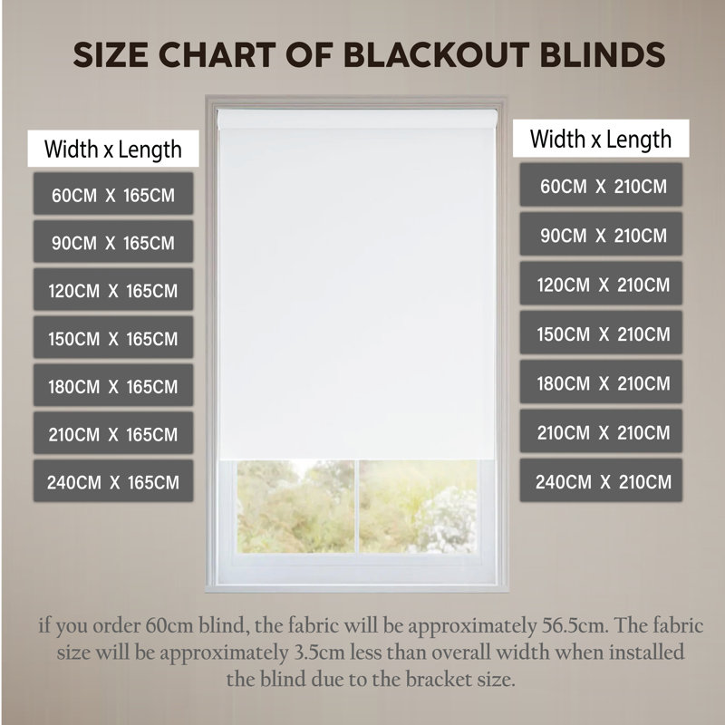 Blackout Roller Blind, Trimmable Cut-to-Size Window Shade, Custom Fit for Light Control & Privacy, 165cm L x 180cm W, White