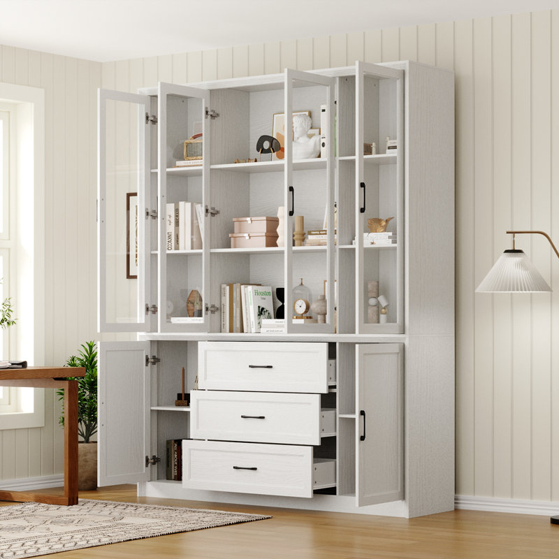 Armoire de rangement avec porte en verre dispaly, Blanc