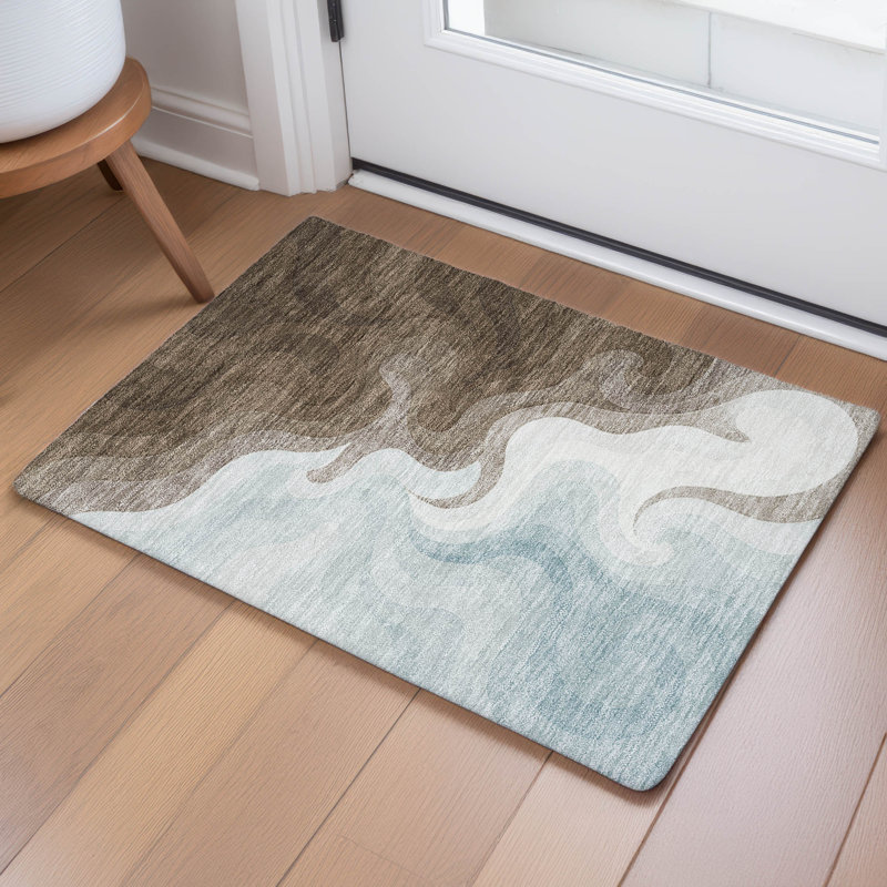 Tapis abstrait lavable à la machine intérieur / extérieur ACN2468, Chocolat, 1 pi 8 po x 2 pi 6 po