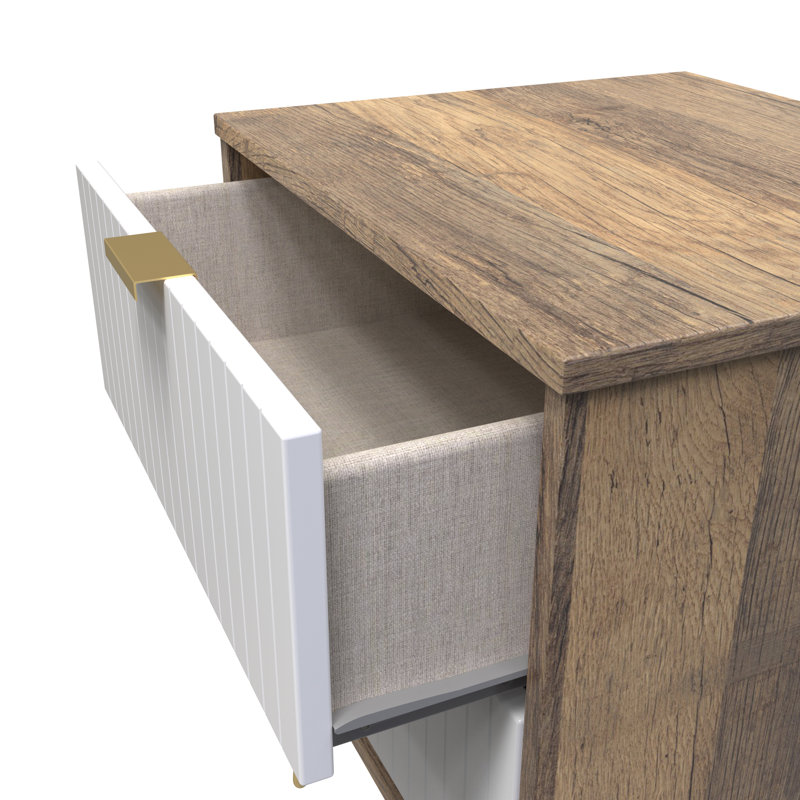 Fully Assembled Alizay Manufactured Wood Bedside Table, White , Vintage Oak