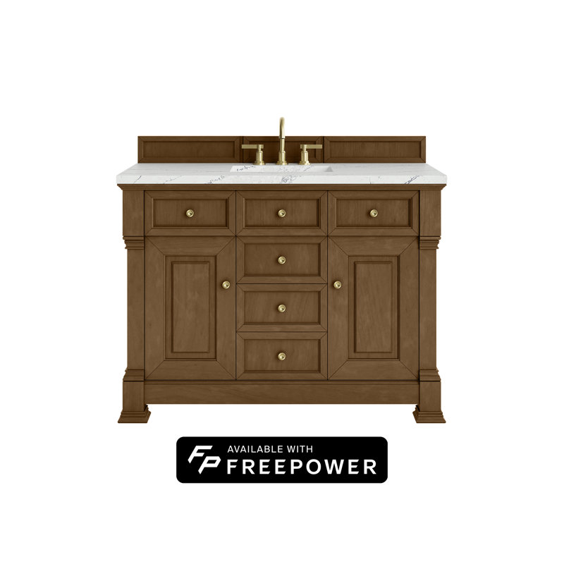Brookfield Single Vanity W/ Freepower Wireless Charger, Honey Oak, Ethereal Noctis, 48"