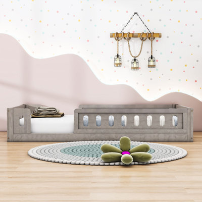  Lit plateforme simple en bois avec garde-corps Kalah