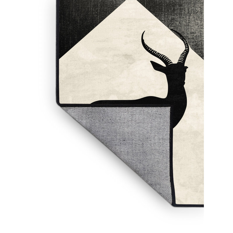 Machine Washable Ozgur Gazelle Antelope Modern Geometric Rug in Beige – Binding, 8x10