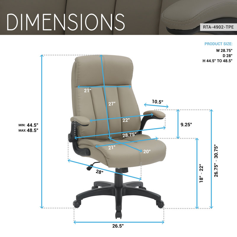 Fauteuil de direction à dossier moyen avec accoudoirs rabattables Baillie, Taupe