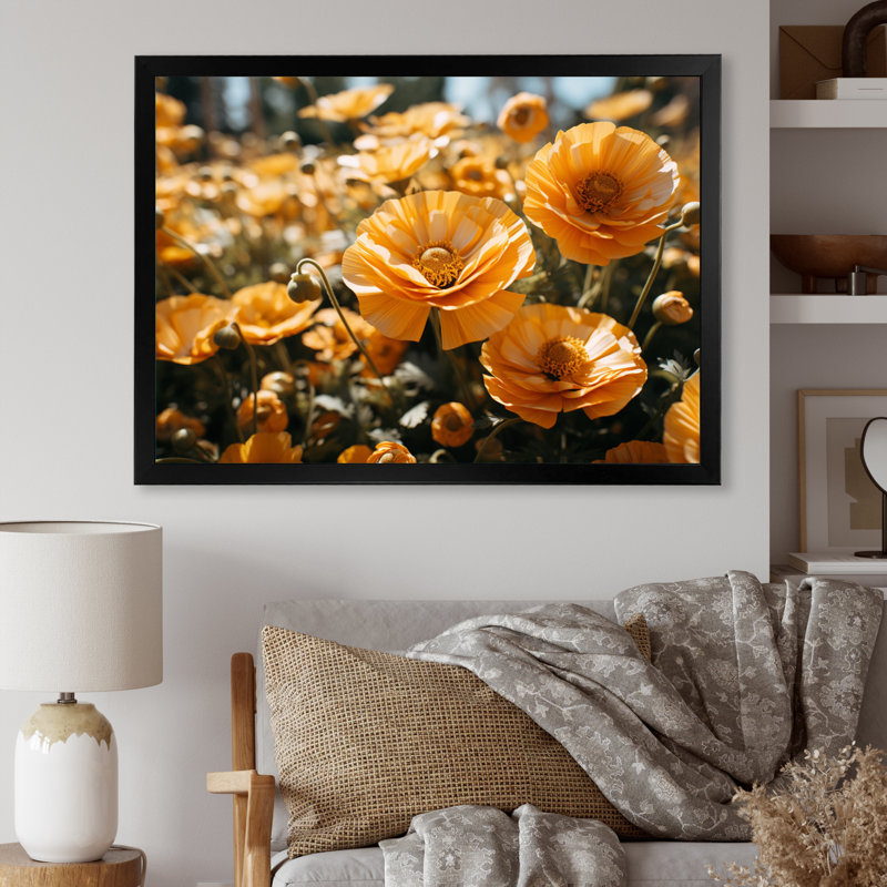 «Peach Buttercups Field Vibrant I», reproduction d'art sur toile, Noir, H 20 po x l 12 po x P 1 po