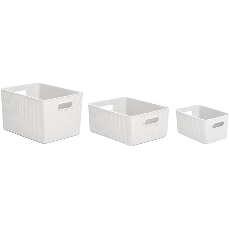 Ensemble de boîtes en plastique nervuré, 3, Blanc