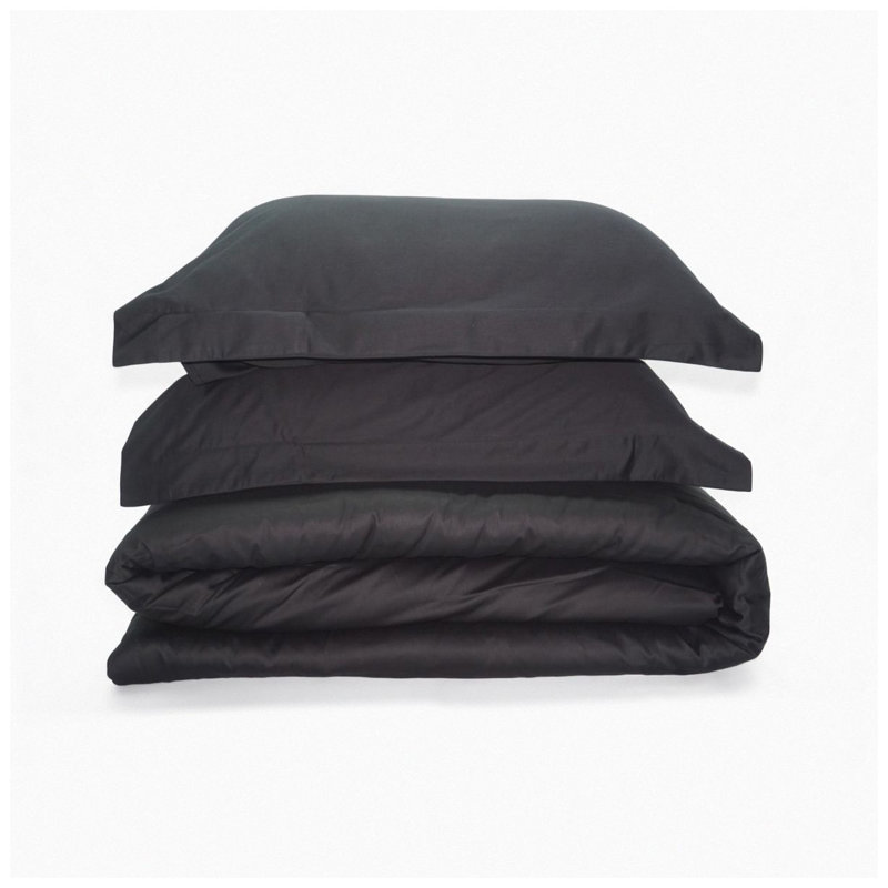 400TC Sateen Solid Cotton 101" Inches Round Duvet Cover Set, Black