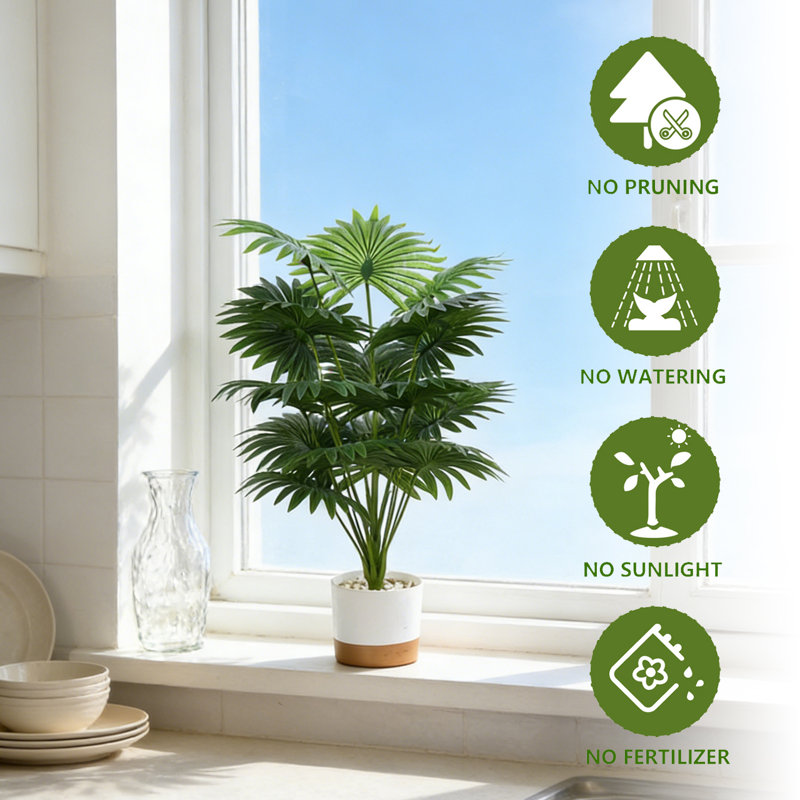 Artificial Plant Tropical Tree, White Flower Pot Artificial Tree, Artificial Tree Home Office Living Room Farmhouse Modern Decorative Tree, No Watering Living Room Artificial Tree