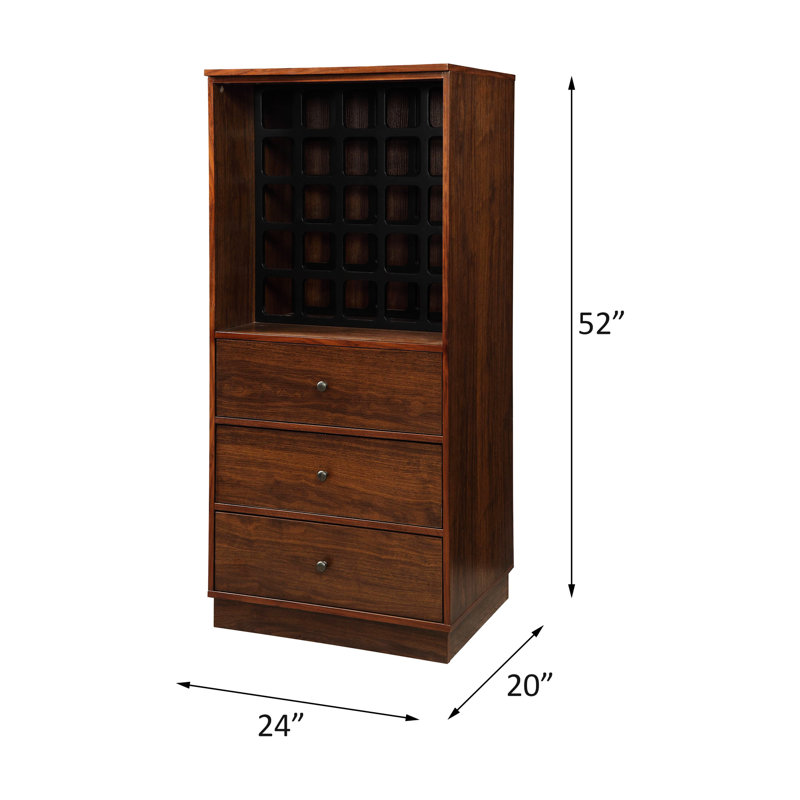 Armoire à vin en noyer avec 3 tiroirs et armoire rectangulaire en noyer pour 25 bouteilles