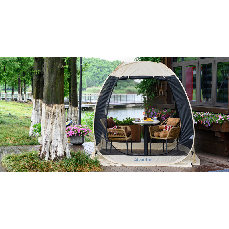 Beige Fiberglass 6' x 6' Pop Up Patio Gazebo with Screen Room