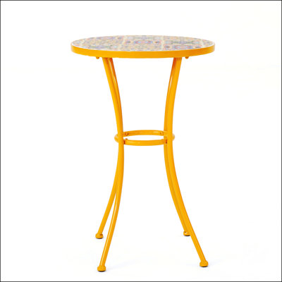 Outdoor Side Table With Tile Mosaic Top And Durable Metal Legs, Perfect For Patio And Balcony