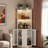 Corner Bar Cabinet With Power Outlet, Adjustable Shelves, Led Light, Glass Holders And Wine Racks