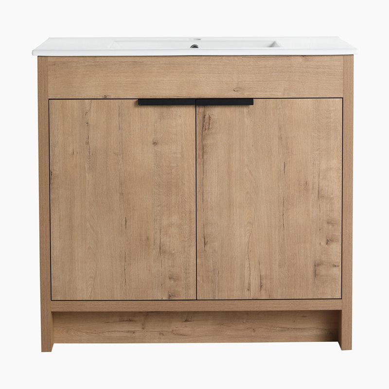 Atline 35.9 " W Freestanding Standard Free Standing 1 Single Vanity Bathroom Vanity With Ceramic Top