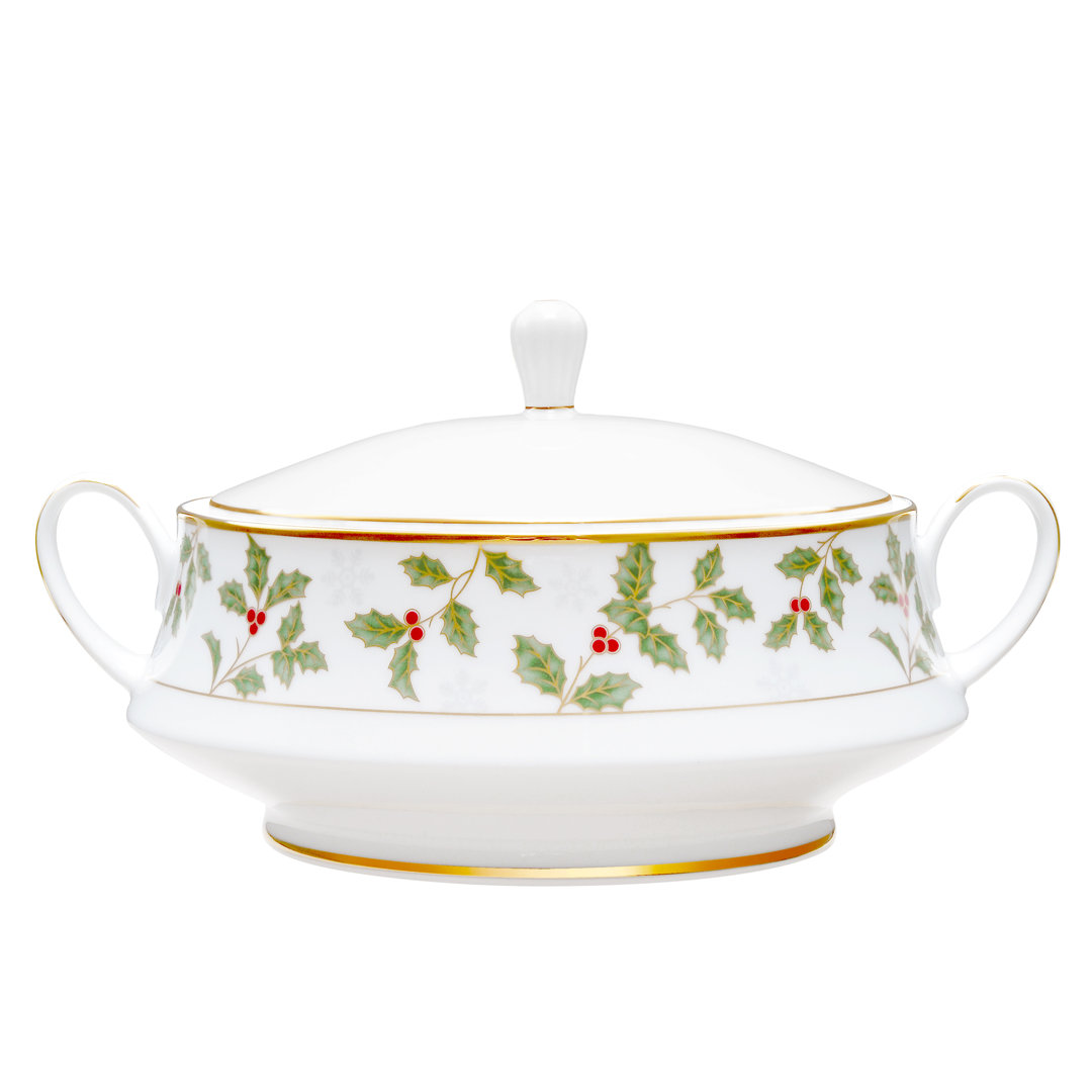 Noritake Holly and Berry Gold Covered Vegetable Bowl, 10-1/4", 48 OZ. Noritake
