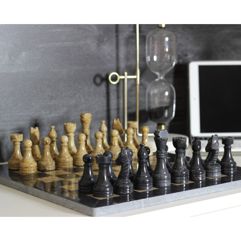 Jeu d'échecs en marbre, Noir / blanc, L 15 po x l 15 po x H 1 po