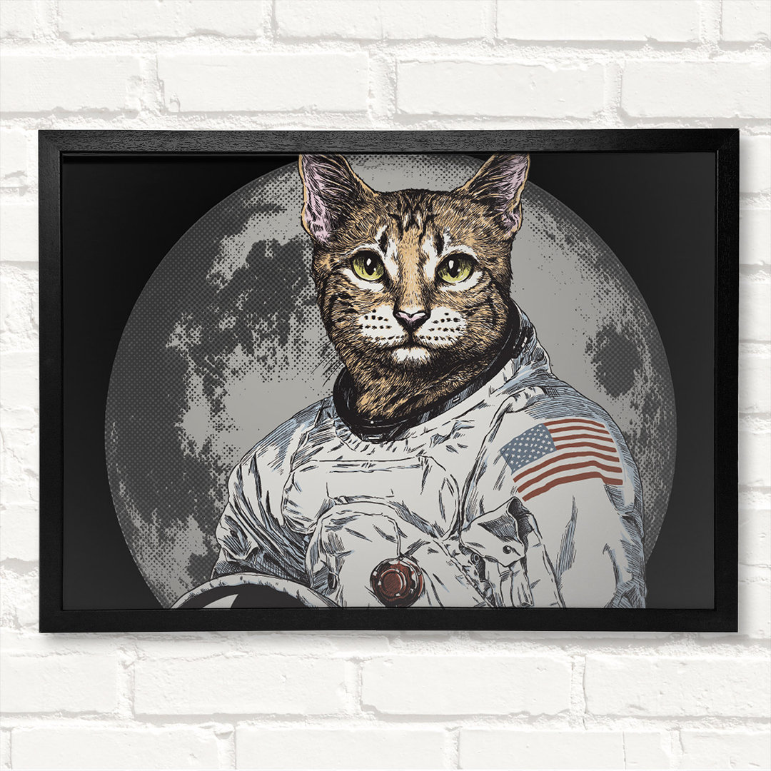 Katze Astronaut - Geschlossener Eckrahmen Kunstdrucke auf Holz