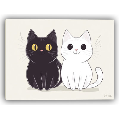«Moonlit Companions - Celestial Cat Duo», art mural sur toile