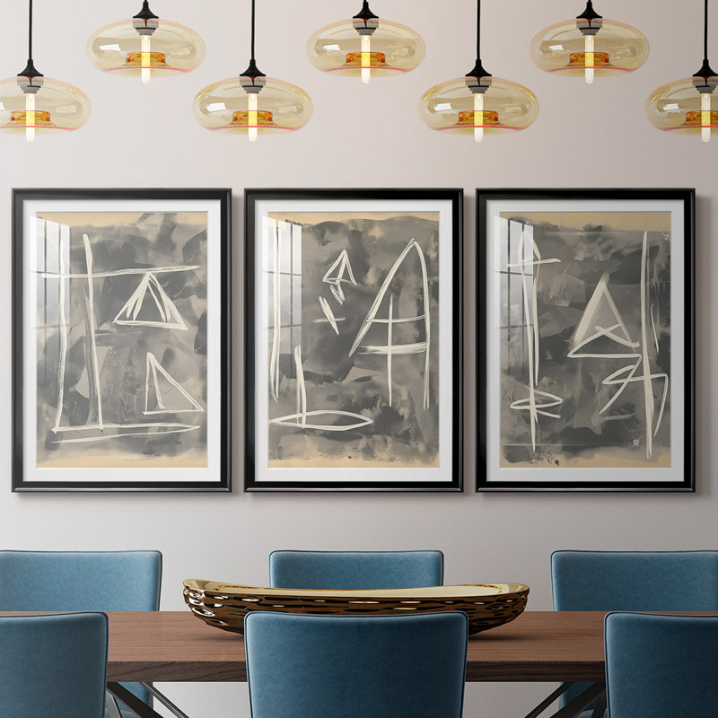 ABSTRACT Series DCCLxxxxi - Impression sur mesure de qualité supérieure avec mat - 3 pièces, H 27 po x l 39 po, Noir