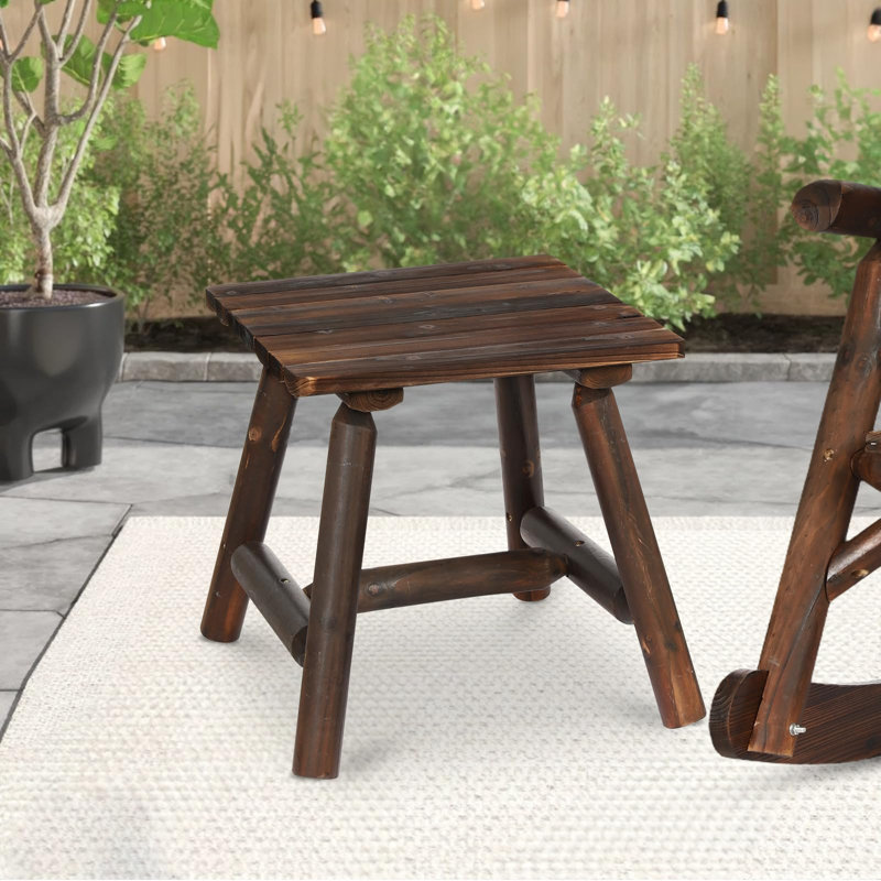 Wooden Adirondack Log Side Table, Cedar Wood Outdoor Square End Table W/Slatted Tabletop, Oversize 19.5" Indoor Outdoor Patio Side Coffee Table For Garden Patio Backyard Porch