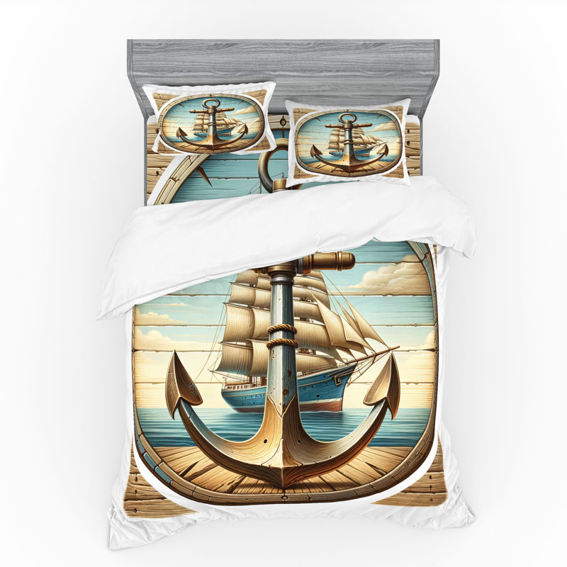 Ensemble de literie Ambesonne Nautical - brun pâle et bleu doux, Housse de couette grand + 3 pièces supplémentair