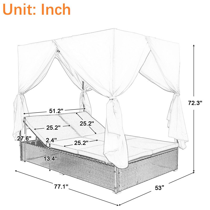 Outdoor Patio Wicker Sunbed Daybed, Orange
